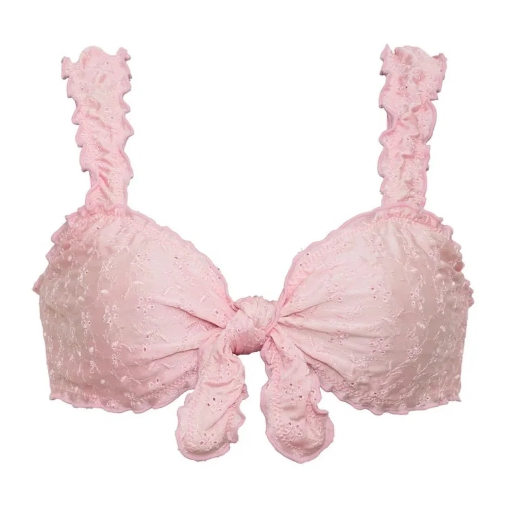 New Frankies Bikinis Colby Eyelet Shine Bikini Top Pink 31044